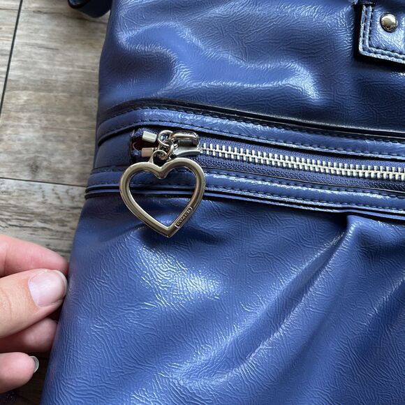Coach Bag Daisy Liquid Patent Leather Large Satchel Purse F23402 Blue-RARE - Picture 5 of 10